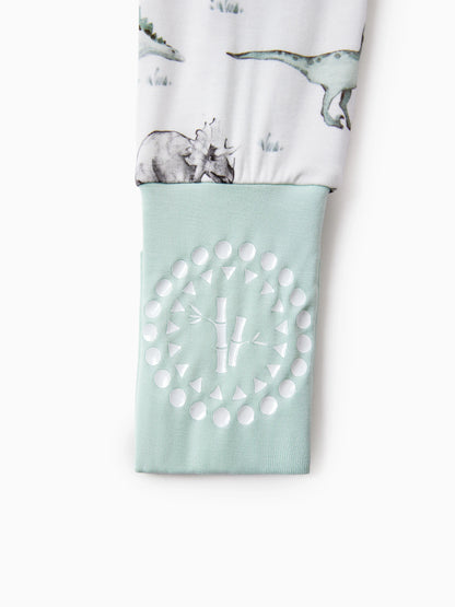 Bamboo Baby Boy/Girl 2-Pack Cute Animal Long Sleeve Romper 2-Way Zip Anti Slip Footie Pale Green
