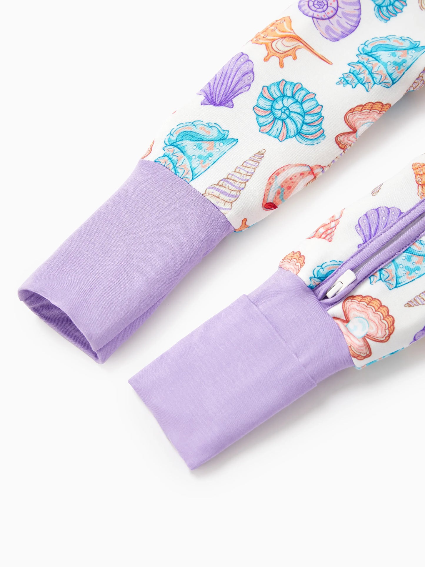 Bamboo Baby Girl Elegant Printed 2-Way Zip Onesies Anti Slip Long-sleeve Footie with Hairband Purple