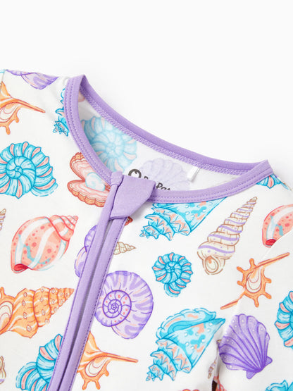 Bamboo Baby Girl Elegant Printed 2-Way Zip Onesies Anti Slip Long-sleeve Footie with Hairband Purple