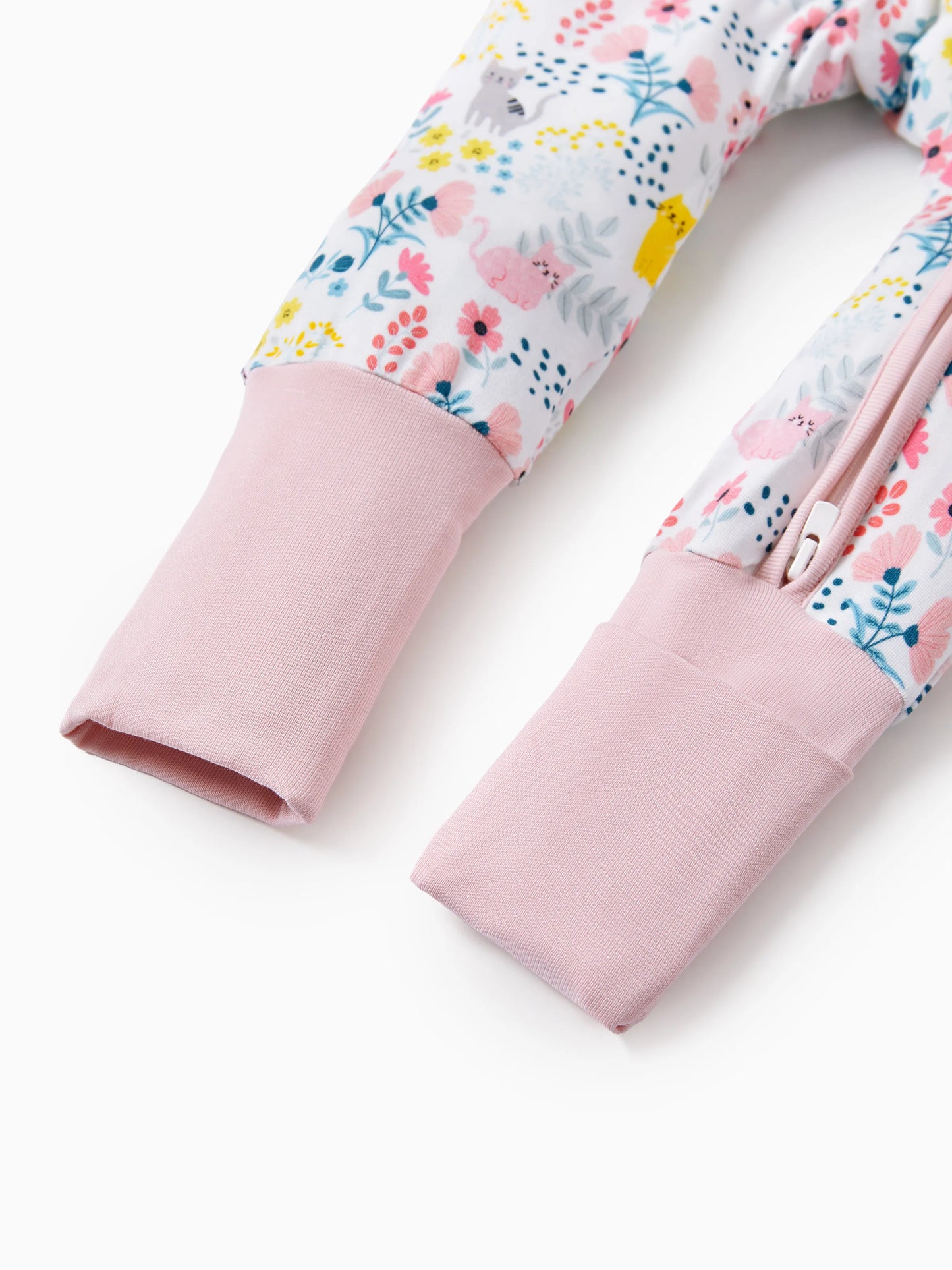 Bamboo Baby Girl Elegant Printed 2-Way Zip Onesies Anti Slip Long-sleeve Footie with Hairband Light Pink