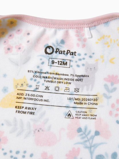 Bamboo Baby Girl Elegant Printed 2-Way Zip Onesies Anti Slip Long-sleeve Footie with Hairband Light Pink