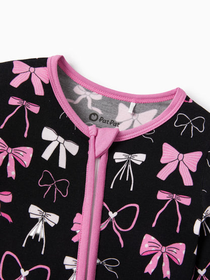 Bamboo Baby Girl Elegant Printed 2-Way Zip Onesies Anti Slip Long-sleeve Footie with Hairband Pink purple