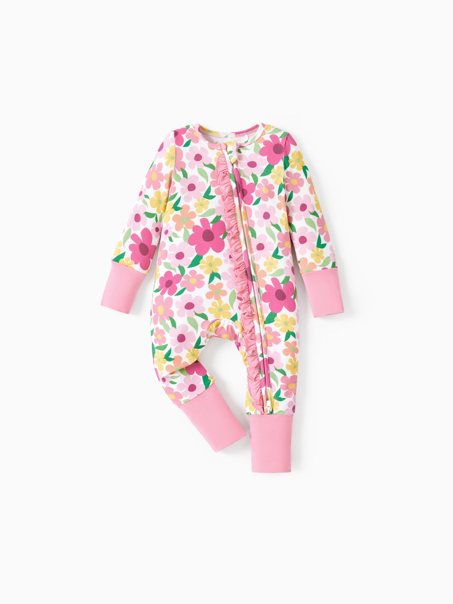 Bamboo Baby Boy/Girl Animal Printed 2-Way Zipper Anti Slip Long-sleeve Footie with/without Hairband Dark Pink