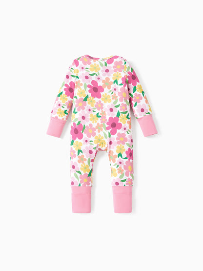 Bamboo Baby Boy/Girl Animal Printed 2-Way Zipper Anti Slip Long-sleeve Footie with/without Hairband Dark Pink