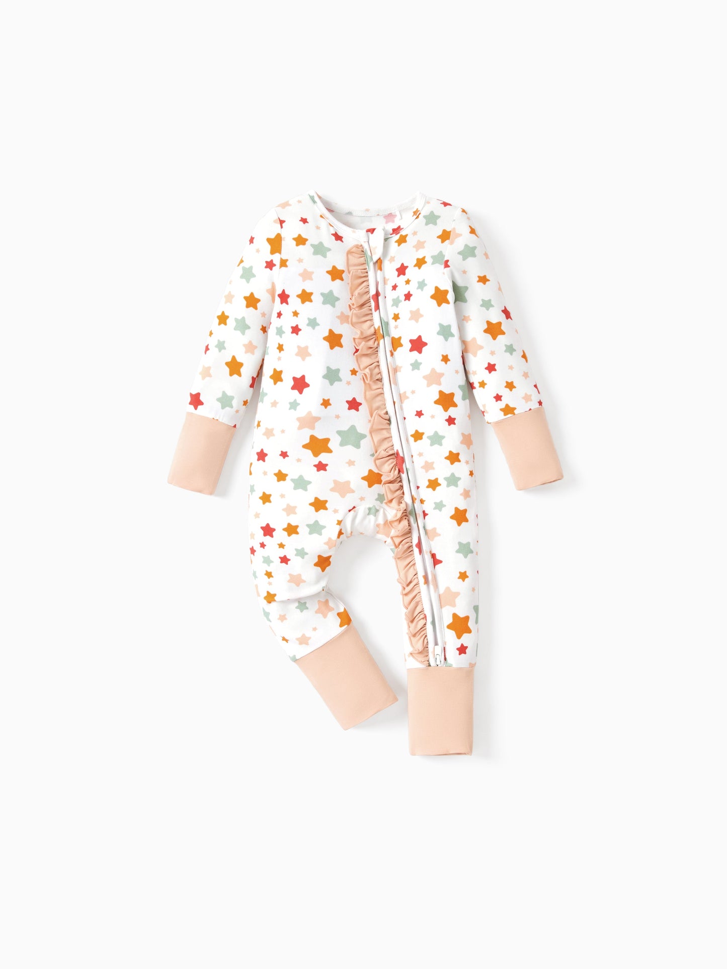Bamboo Baby Boy/Girl Animal Printed 2-Way Zipper Anti Slip Long-sleeve Footie with/without Hairband Apricot