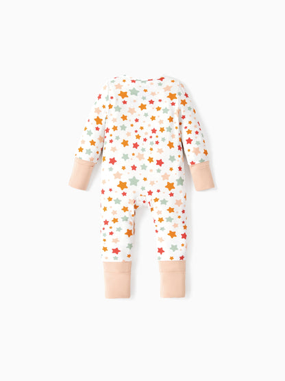 Bamboo Baby Boy/Girl Animal Printed 2-Way Zipper Anti Slip Long-sleeve Footie with/without Hairband Apricot