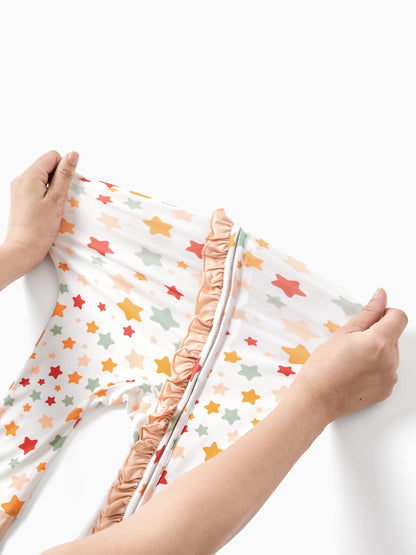 Bamboo Baby Boy/Girl Animal Printed 2-Way Zipper Anti Slip Long-sleeve Footie with/without Hairband Apricot