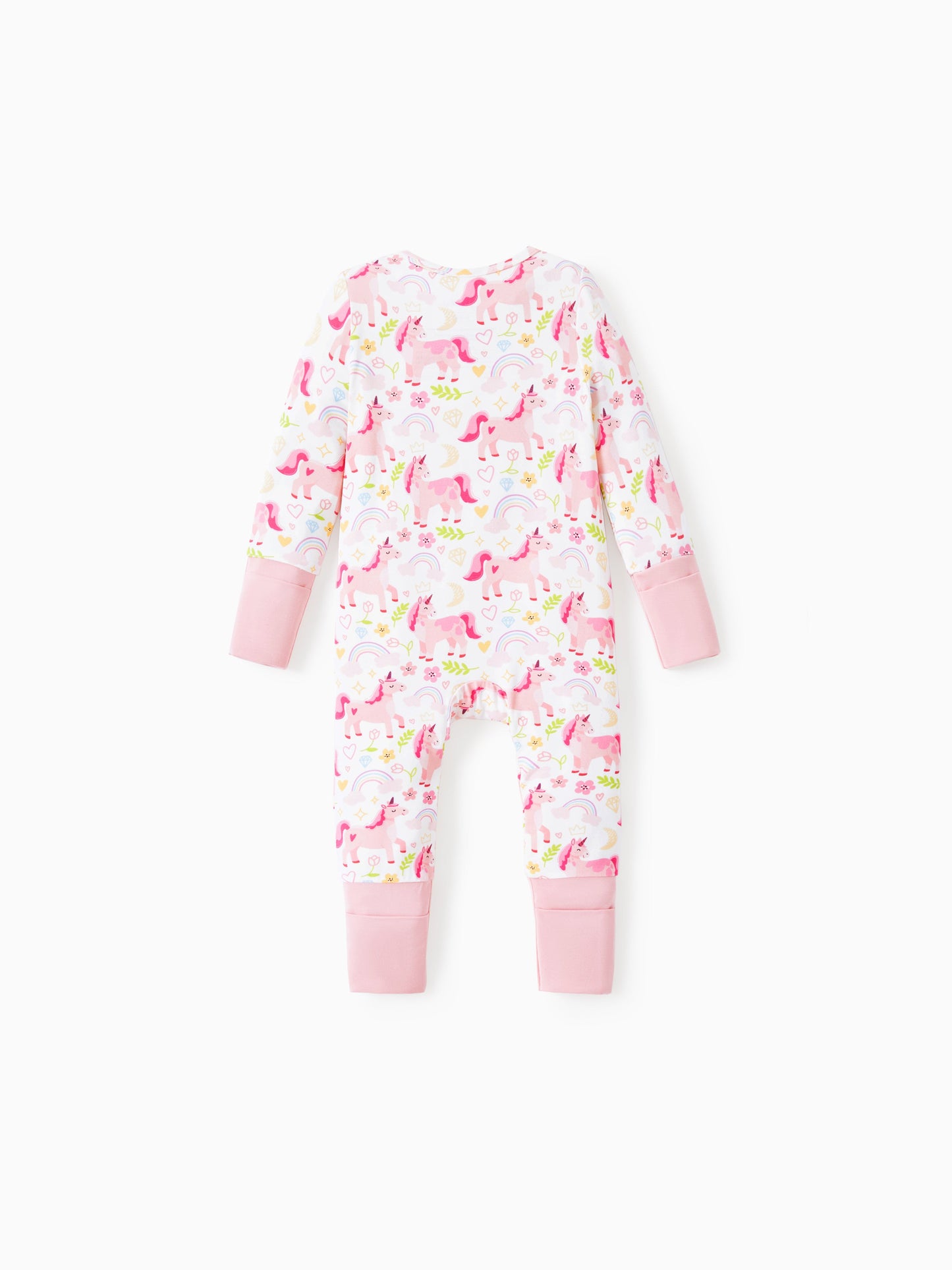Bamboo Baby Boy/Girl Animal Printed 2-Way Zipper Anti Slip Long-sleeve Footie with/without Hairband Pink