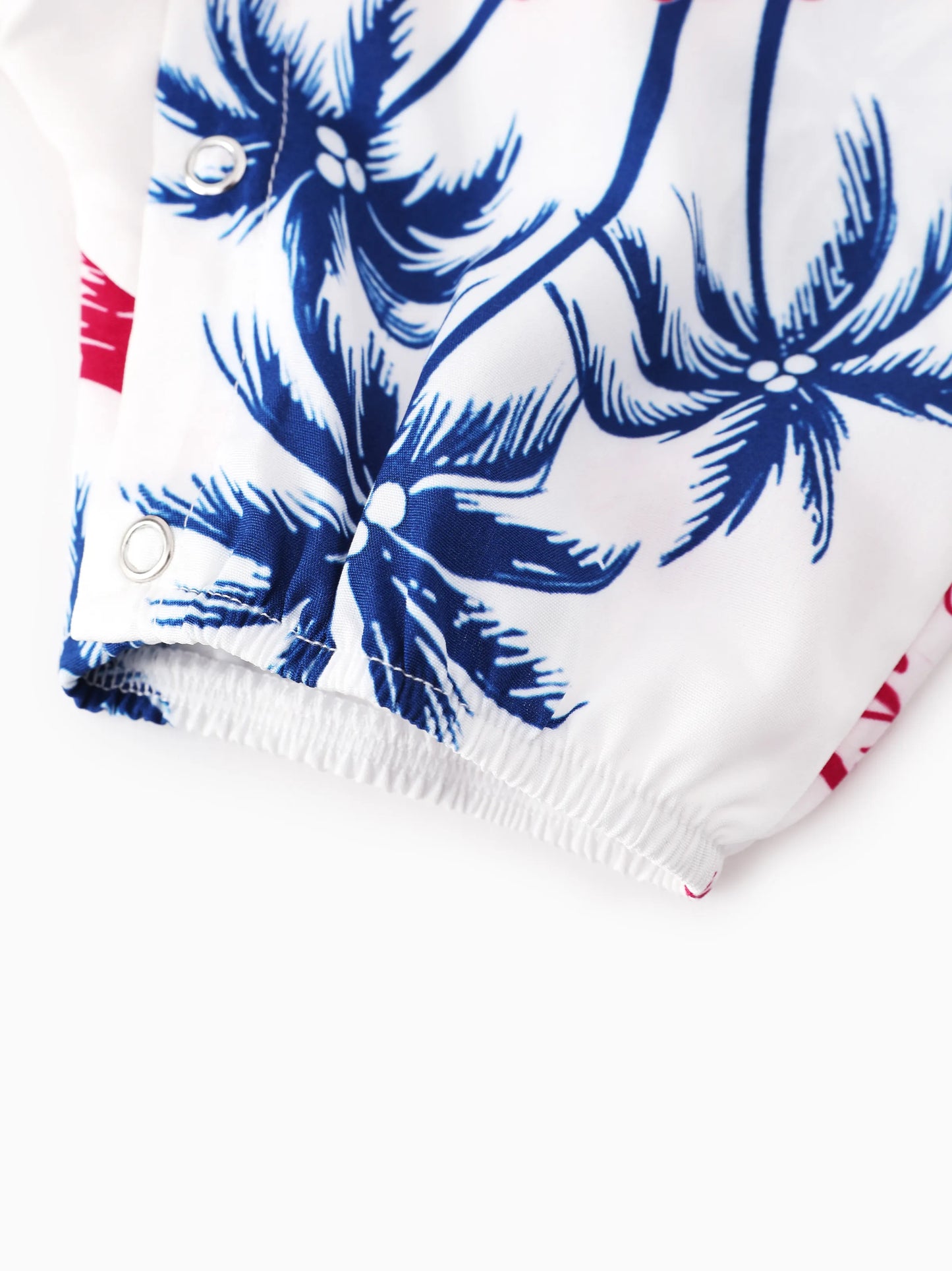 Independence Day Matching Family Outfits Red & Blue Palm Tree Print Hawaiian Vacation Clothes Summer Beach Shirt & Dress Set Multi-color