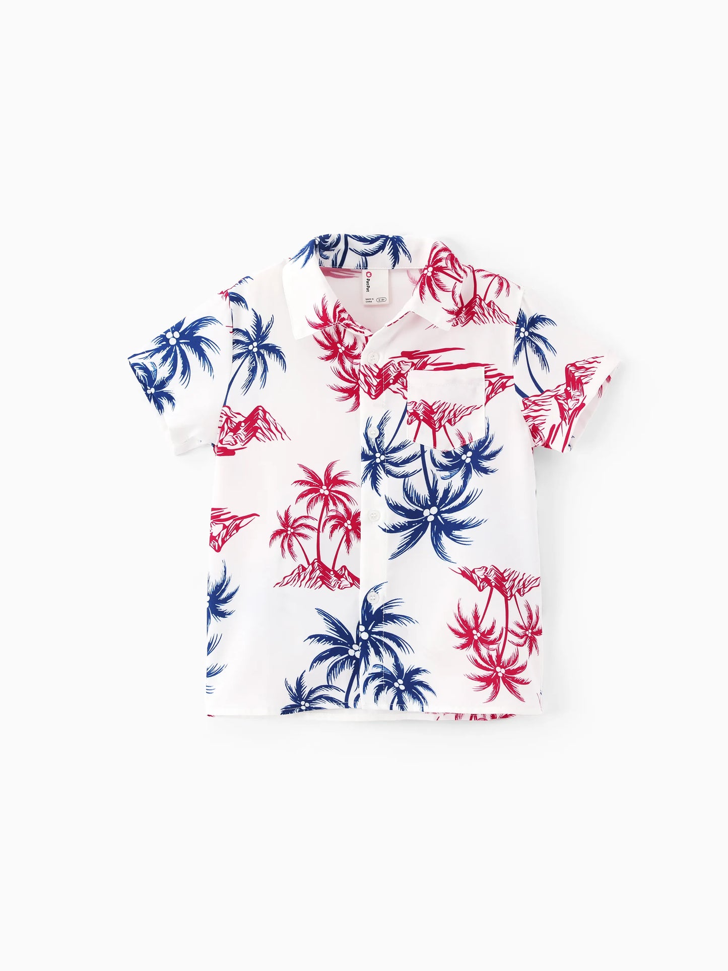 Independence Day Matching Family Outfits Red & Blue Palm Tree Print Hawaiian Vacation Clothes Summer Beach Shirt & Dress Set Multi-color