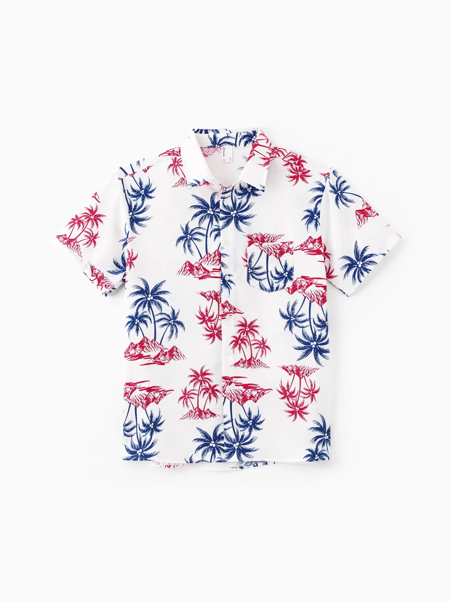 Independence Day Matching Family Outfits Red & Blue Palm Tree Print Hawaiian Vacation Clothes Summer Beach Shirt & Dress Set Multi-color