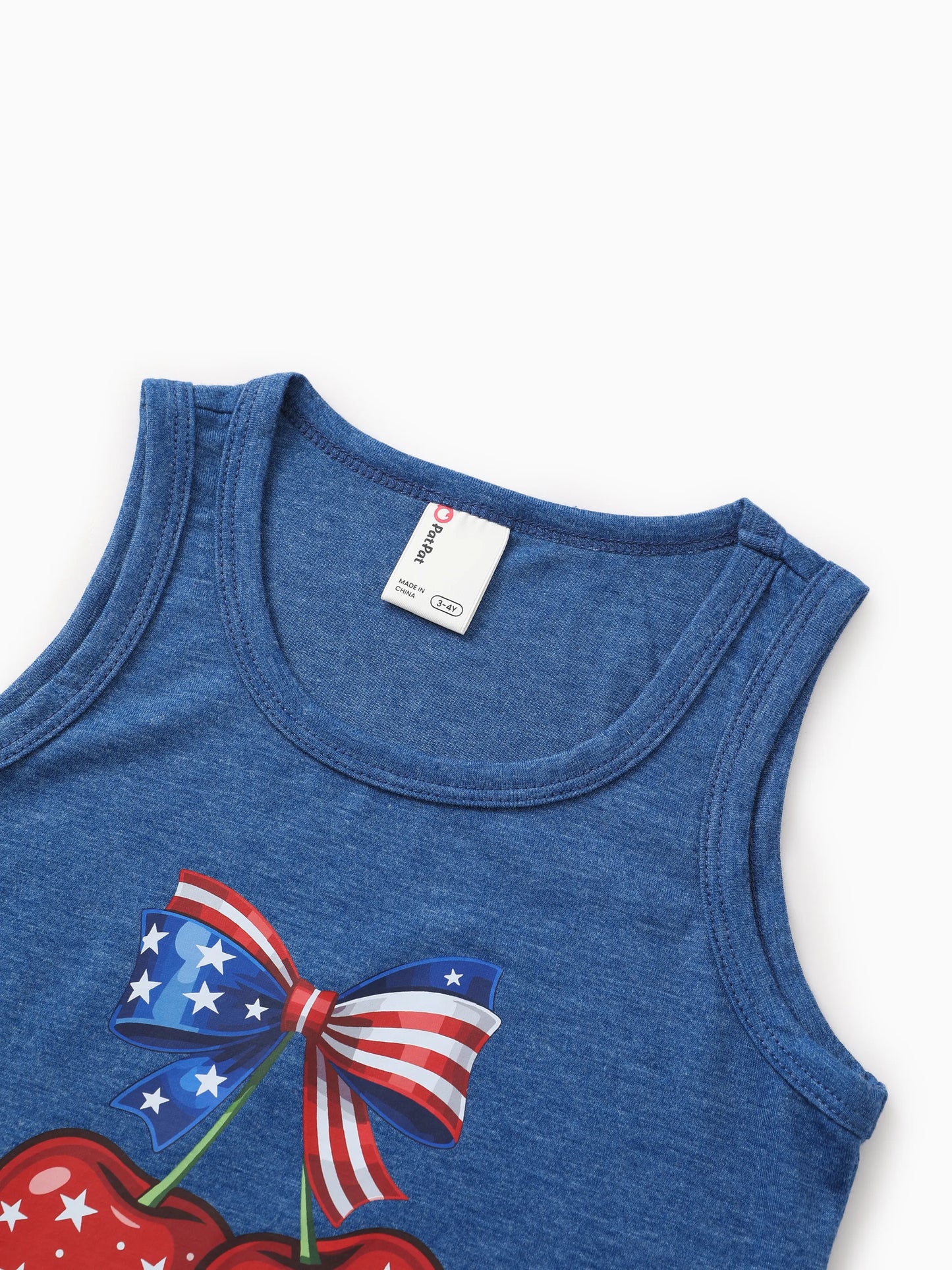 Independence Day Mommy and Me Patriotic Cherry Print Casual Sleeveless Dress Blue