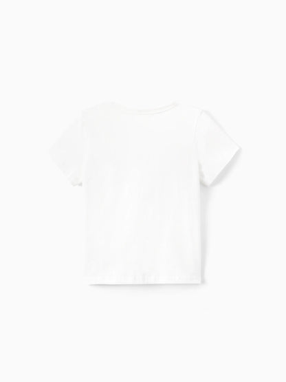 Independence Day Family Matching Patriotic Ice Cream Print Summer Cotton T-shirt & V-Neck Dresses White