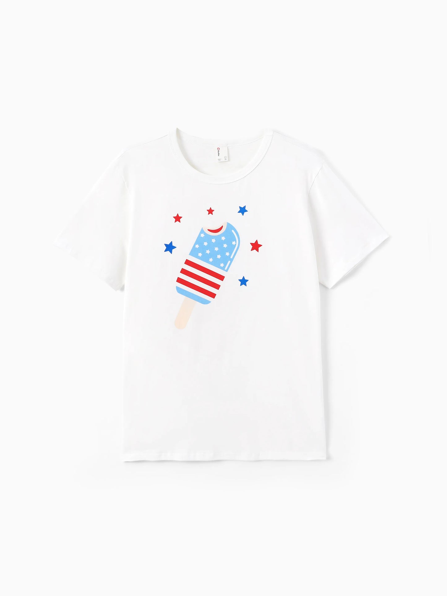 Independence Day Family Matching Patriotic Ice Cream Print Summer Cotton T-shirt & V-Neck Dresses White