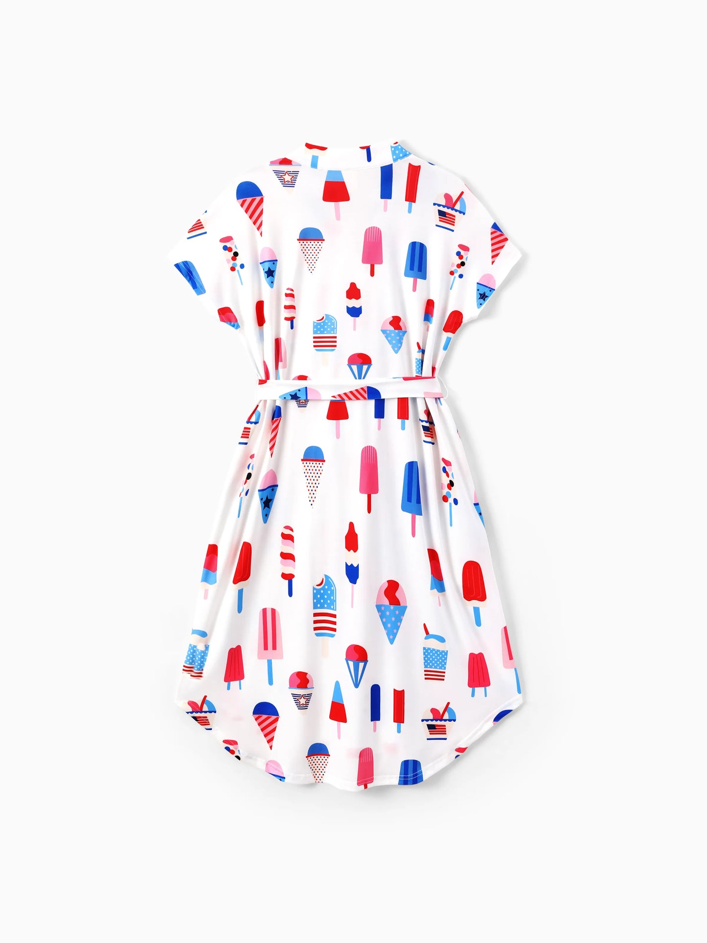 Independence Day Family Matching Patriotic Ice Cream Print Summer Cotton T-shirt & V-Neck Dresses White