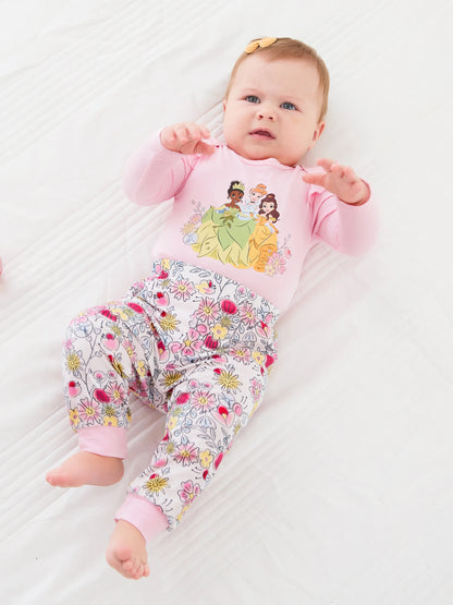 Disney Princess Baby Girl 2pcs Tiana/Cinderella/Belle Bamboo Ruffle Sleeves Top and Leggings Set Pink