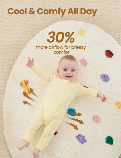 Bamboo 2-Pack Footies Baby Boy / Girl 2-Way Zipper Anti Slip Long Sleeve Rompers Pale Yellow