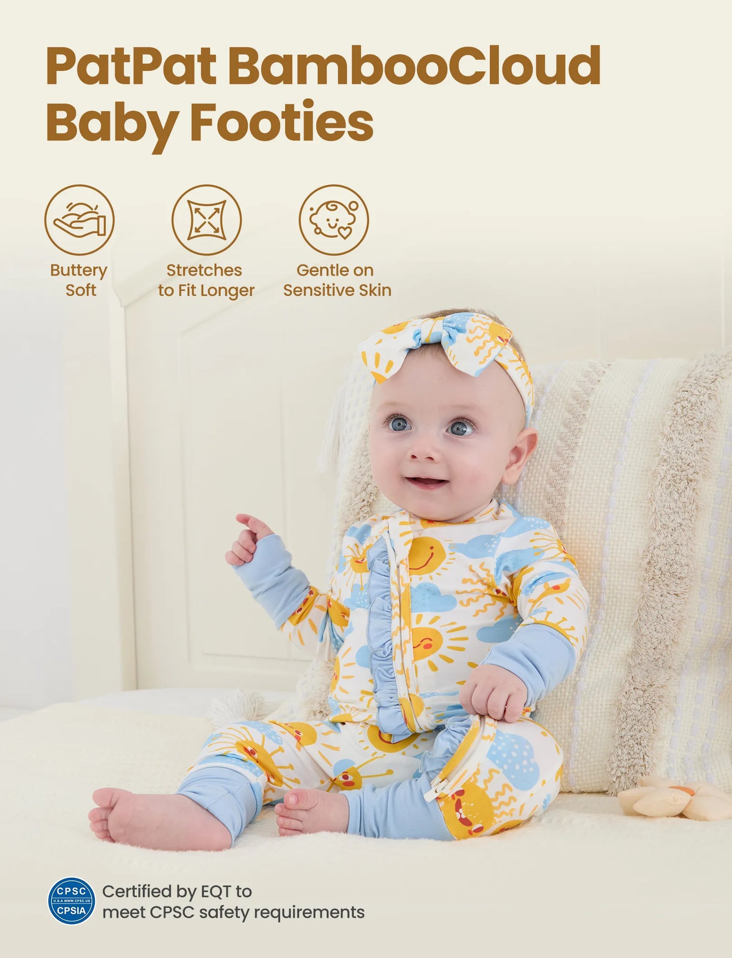Bamboo Baby Boy/Girl Animal Printed 2-Way Zipper Anti Slip Long-sleeve Footie with/without Hairband Light Blue