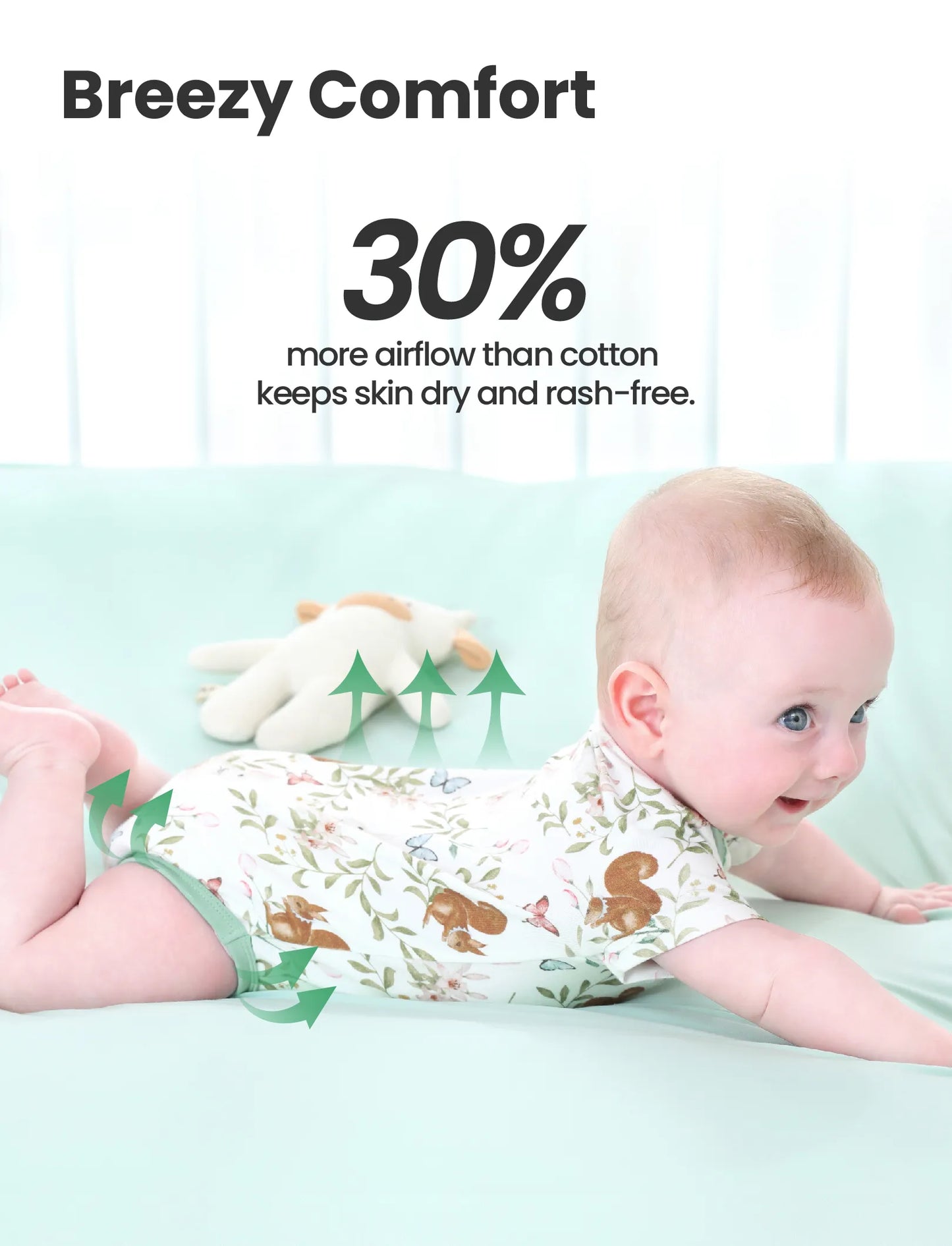 Bamboo Baby Boy/Girl 2-Pack Solid&Printed Rompers Set Light Green