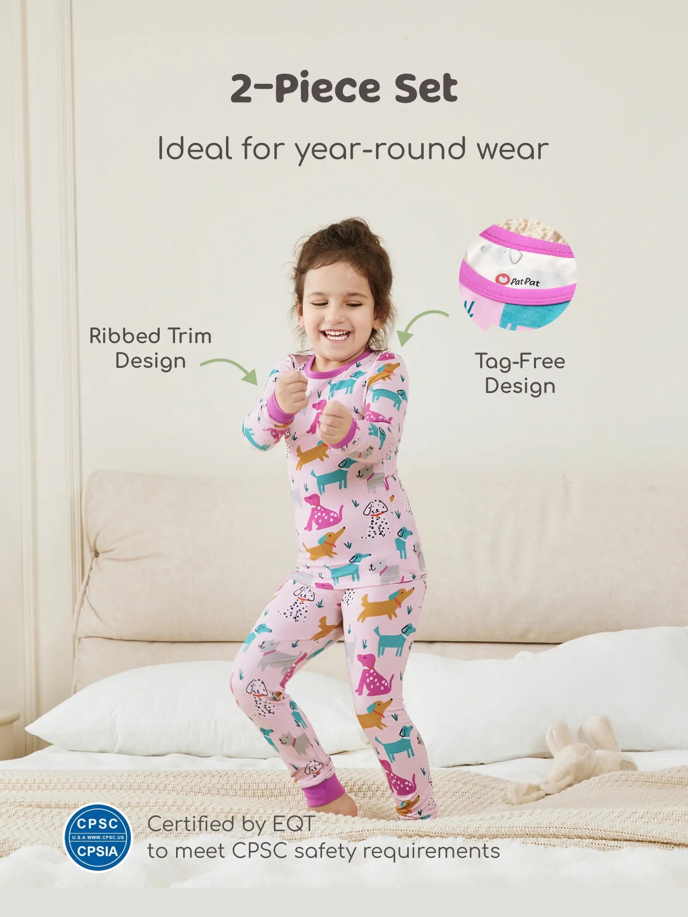 Bamboo Baby/Toddler 2-Piece Childlike Animal Print Snug-Fitting Pajamas Set Hot Pink
