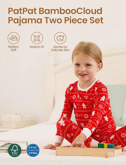 Christmas / Halloween Pajama 2-piece Bamboo Pajamas Set With Childlike Print for Baby / Toddler( Snug-Fitting) Red