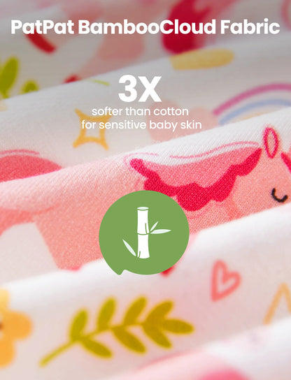 Bamboo Baby Boy/Girl Animal Printed 2-Way Zipper Anti Slip Long-sleeve Footie with/without Hairband Pink