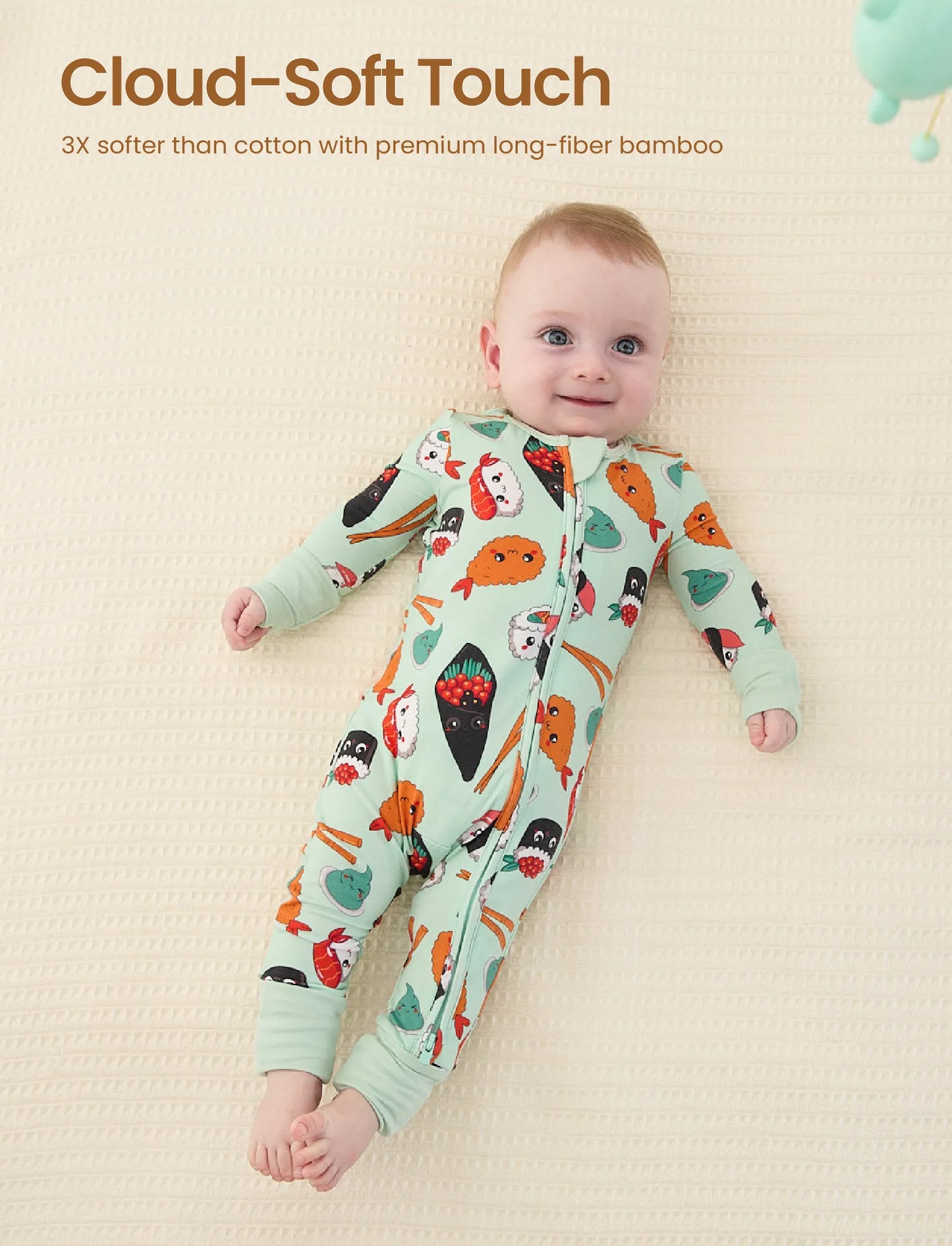 Kids Baby / Girl Bamboo Pajamas With Childlike Print (Snug-Fitting) Light Green