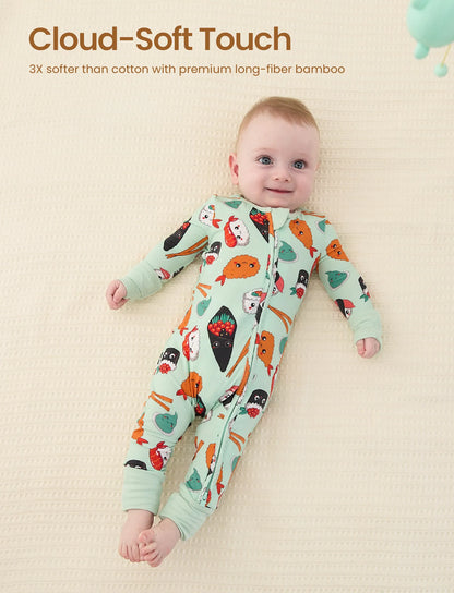 Kids Baby / Girl Bamboo Pajamas With Childlike Print (Snug-Fitting) Light Green