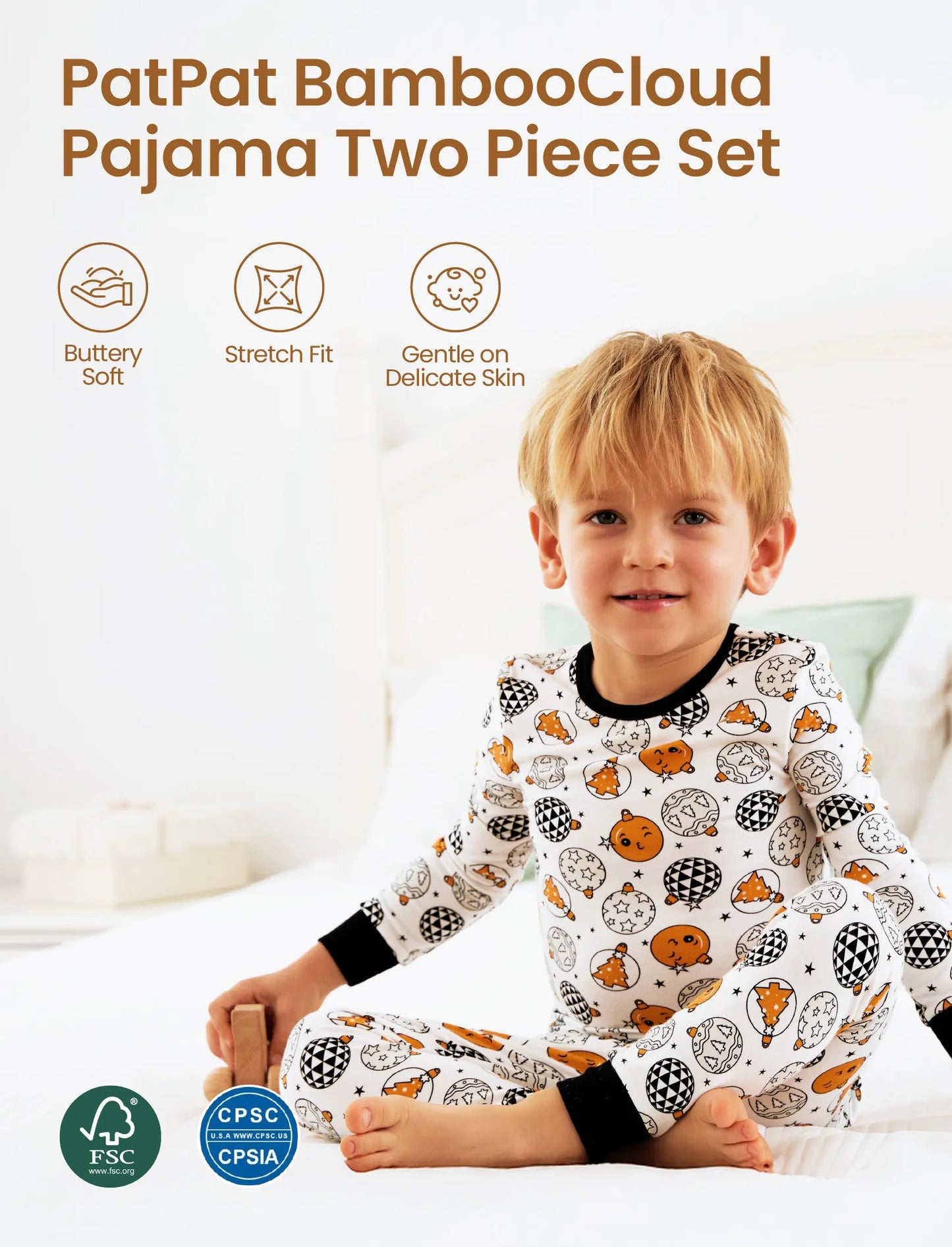 Christmas / Halloween Pajama 2-piece Bamboo Pajamas Set With Childlike Print for Baby / Toddler( Snug-Fitting) Orange