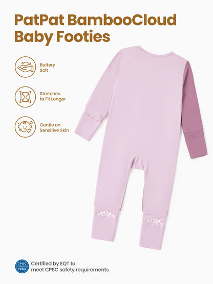 Bamboo Baby Boy / Girl Color Block 2-Way Zipper Anti Slip Long Sleeve Rompers Purple
