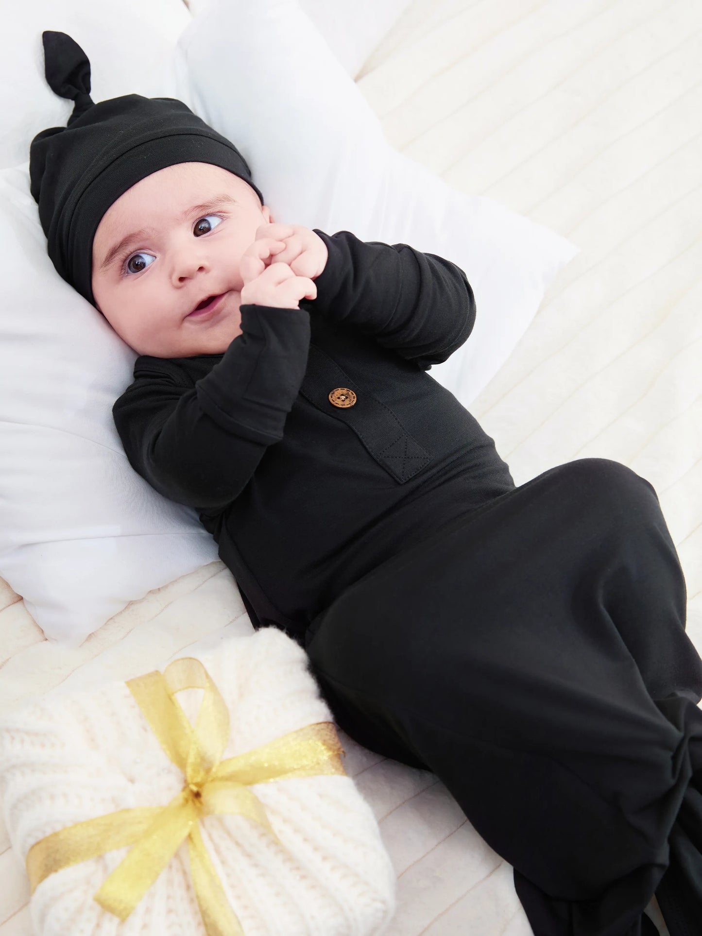 Bamboo Baby Boy/Girl Sleeping Bag Infant Gown with Hat Black