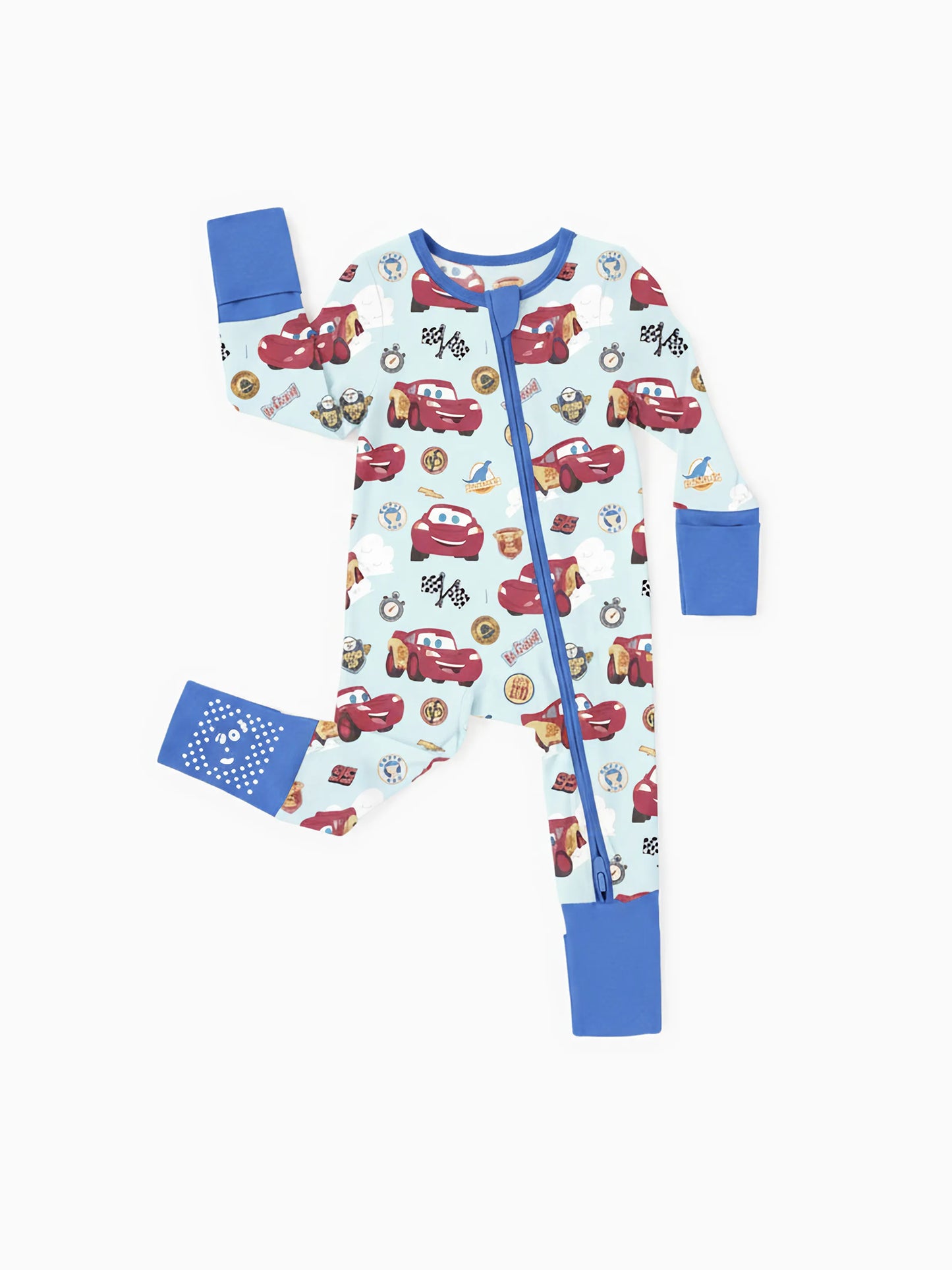 Cars Bamboo Baby Boy Lightning McQueen 2-Way Zip Onesies Anti Slip Long-sleeve Footie Blue