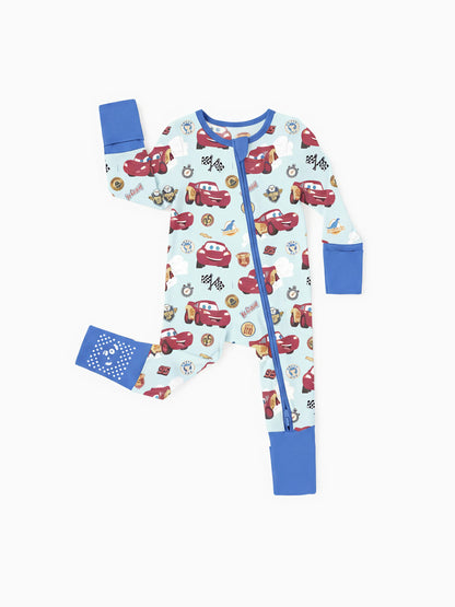 Cars Bamboo Baby Boy Lightning McQueen 2-Way Zip Onesies Anti Slip Long-sleeve Footie Blue