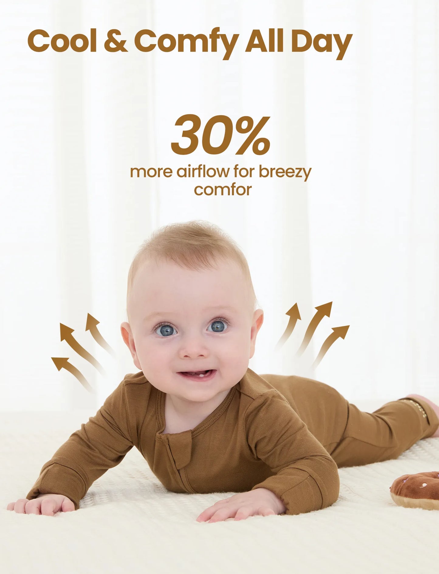 Bamboo Baby Boy/Girl 2-Pack Solid&Bee Printed 2-Way Zipper Anti Slip Footie Coffee