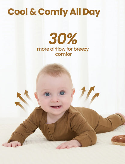 Bamboo Baby Boy/Girl 2-Pack Solid&Bee Printed 2-Way Zipper Anti Slip Footie Coffee