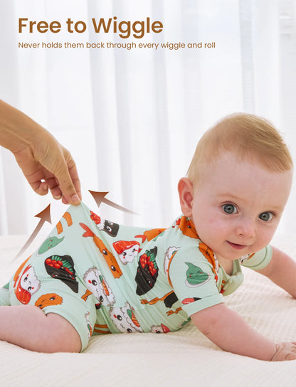 Bamboo Baby Boy / Girl 2-Way Zip Onesies Anti Slip Childlike Food Pattern Bamboo Sleepwear (Snug-Fitting)
 Green