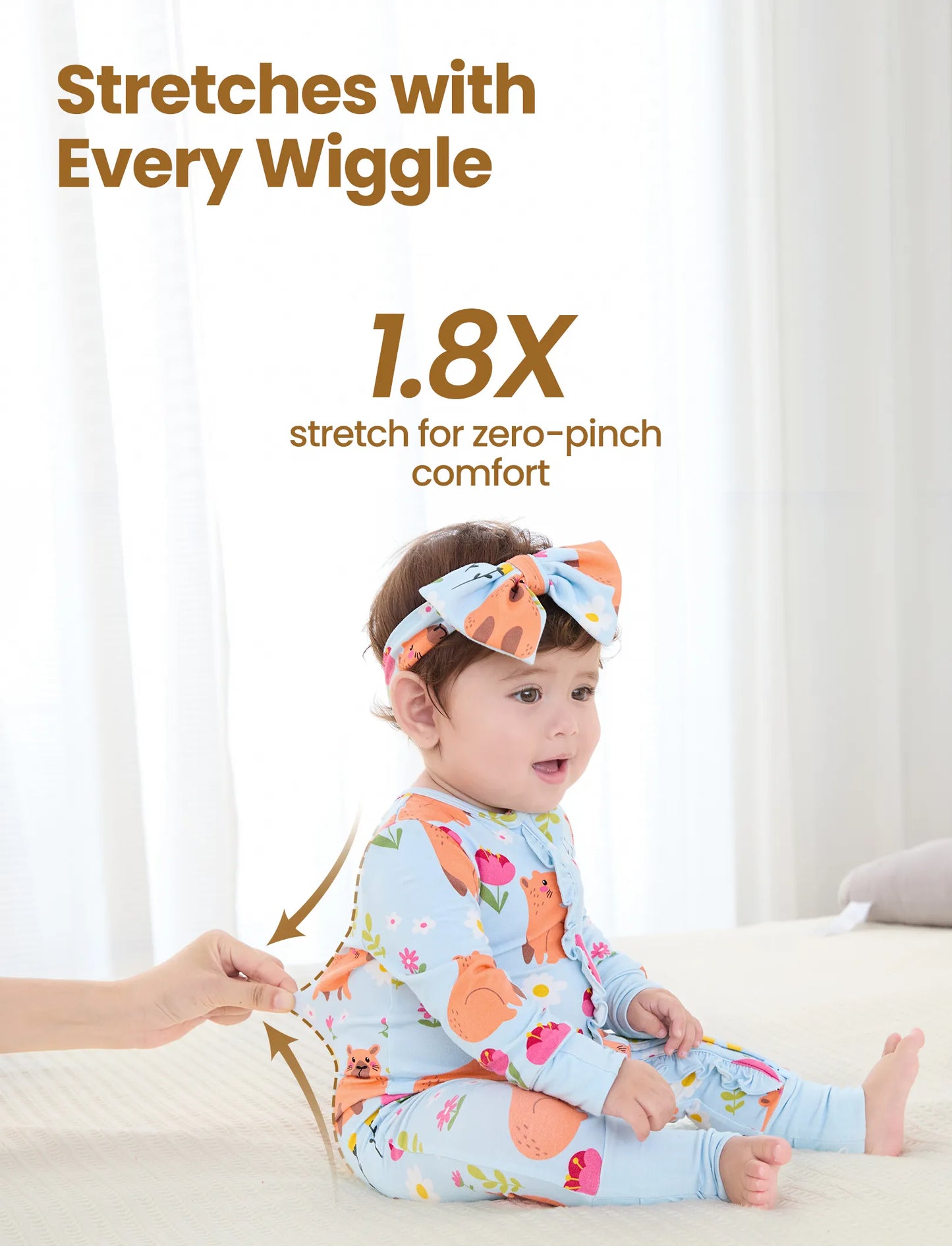 Bamboo Baby Boy/Girl Animal Printed 2-Way Zipper Anti Slip Long-sleeve Footie with/without Hairband Turquoise