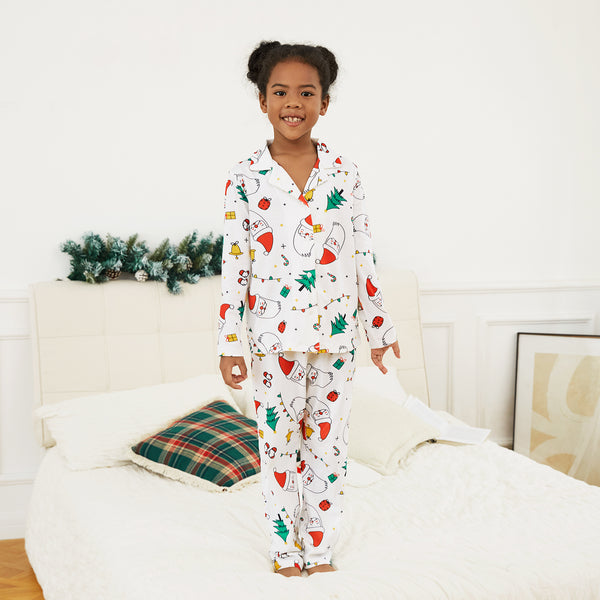 Christmas Family Matching Colorful Festival Theme Print Long Sleeve Pajamas Sets(Flame resistant)