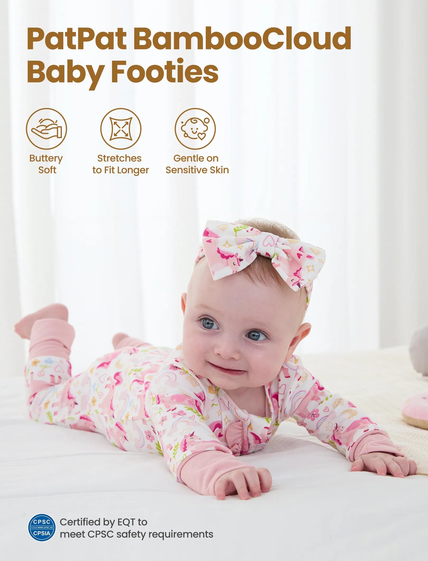 Bamboo Baby Boy/Girl Animal Printed 2-Way Zipper Anti Slip Long-sleeve Footie with/without Hairband Pink
