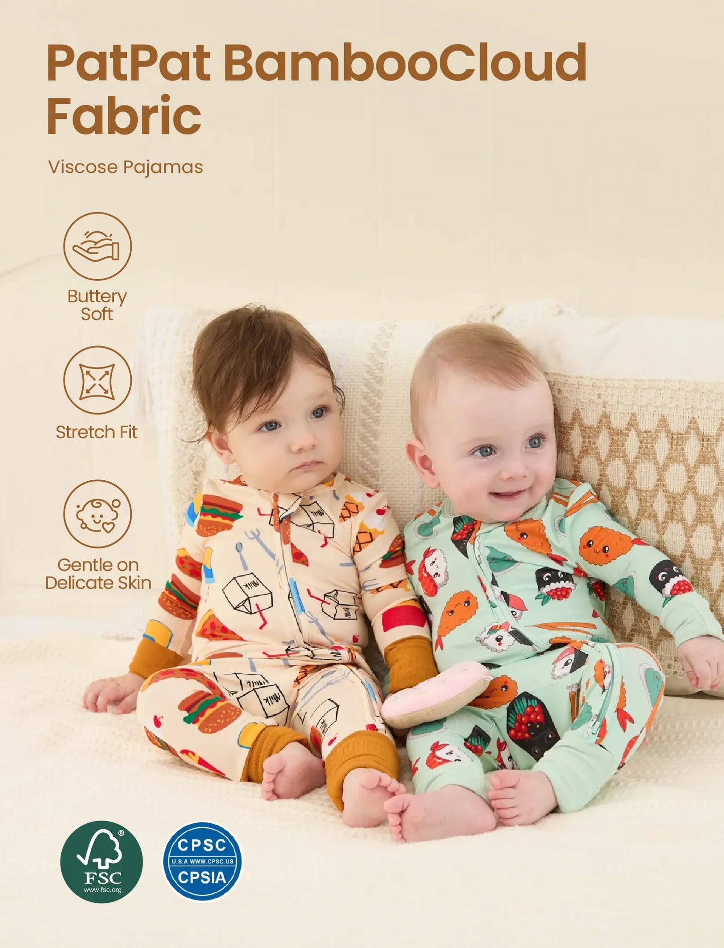 Kids Baby / Girl Bamboo Pajamas With Childlike Print (Snug-Fitting) Light Green