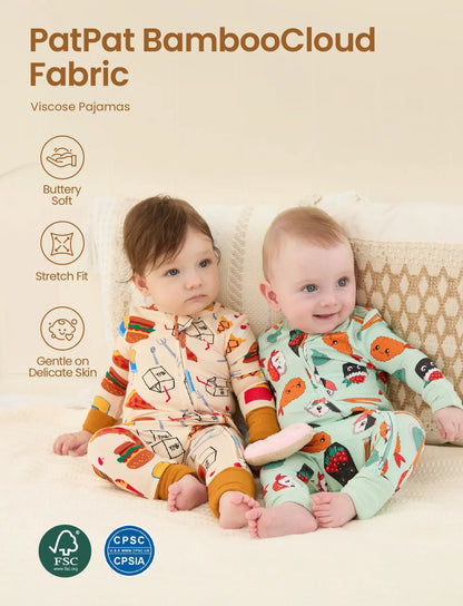 Kids Baby / Girl Bamboo Pajamas With Childlike Print (Snug-Fitting) Light Green