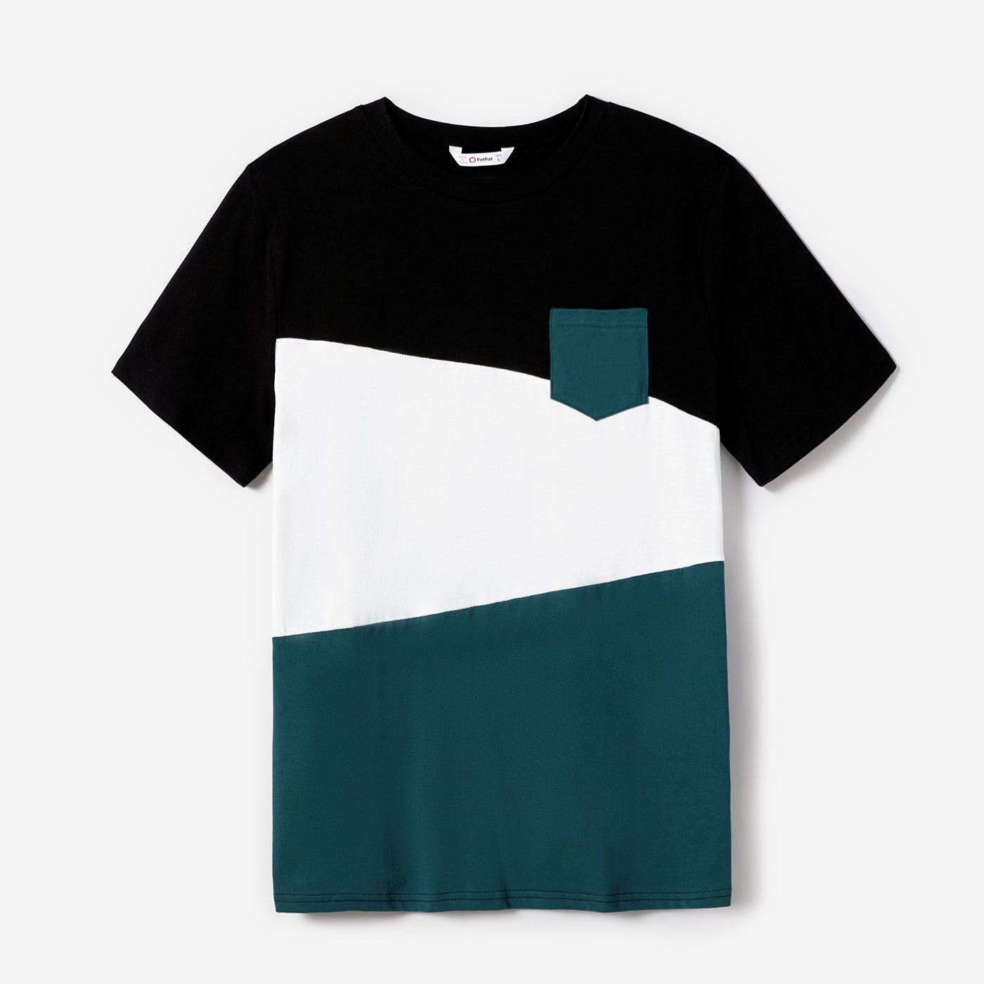 100% Cotton Family Matching Short-sleeve Belted Wrap Dresses and Color Block T-shirts Sets - 20638933