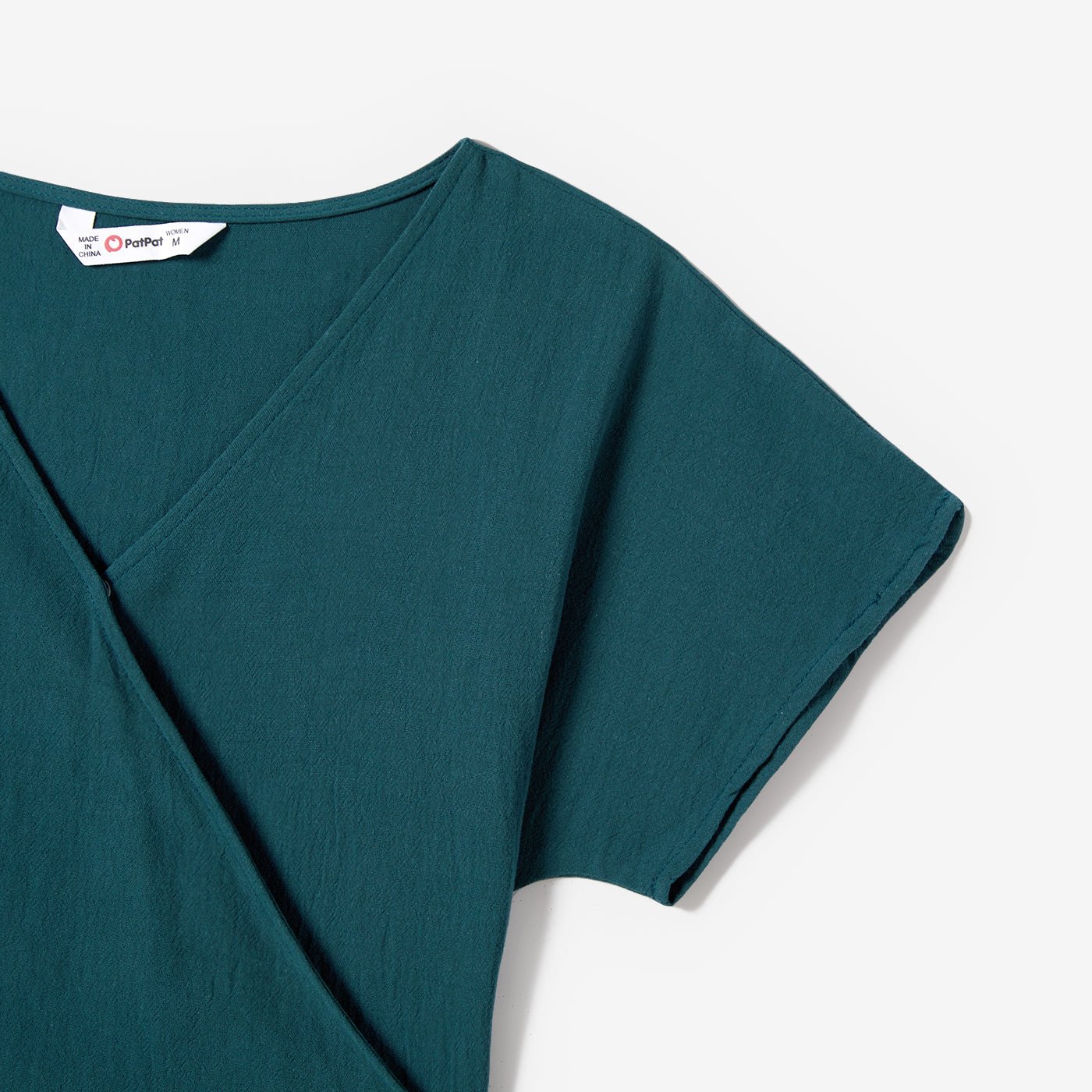 100% Cotton Family Matching Short-sleeve Belted Wrap Dresses and Color Block T-shirts Sets - 20638933