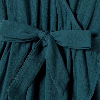 100% Cotton Family Matching Short-sleeve Belted Wrap Dresses and Color Block T-shirts Sets - 20638933