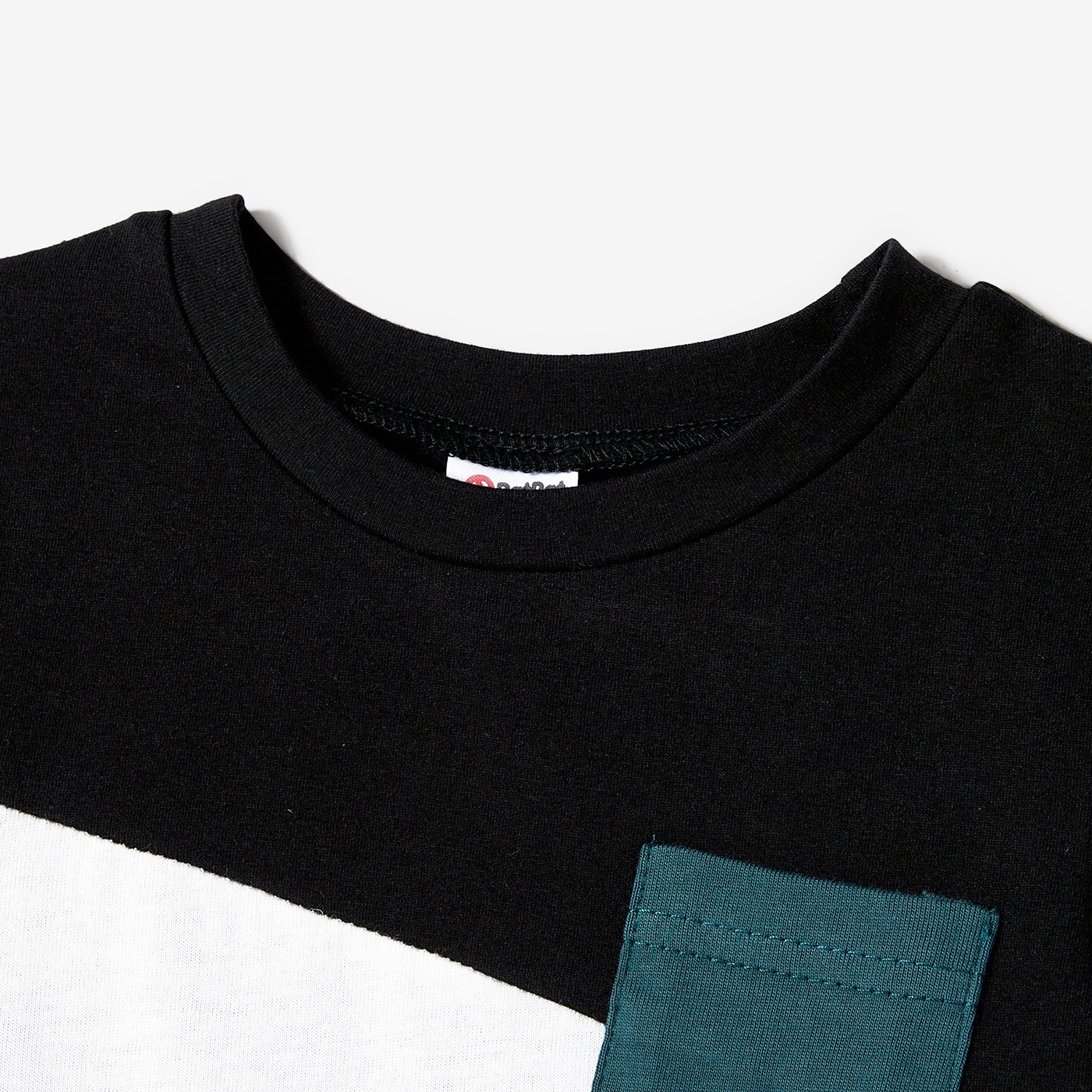 100% Cotton Family Matching Short-sleeve Belted Wrap Dresses and Color Block T-shirts Sets - 20638933