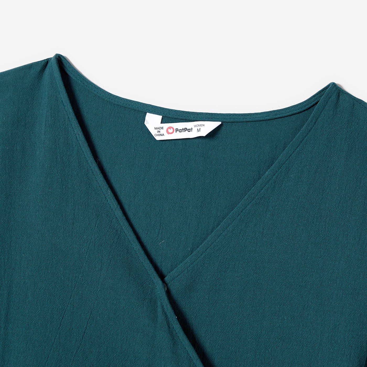 100% Cotton Family Matching Short-sleeve Belted Wrap Dresses and Color Block T-shirts Sets - 20638933