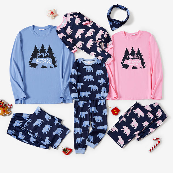 Christmas Family Matching Bear Print Long-sleeve Pajamas Sets(Flame resistant)