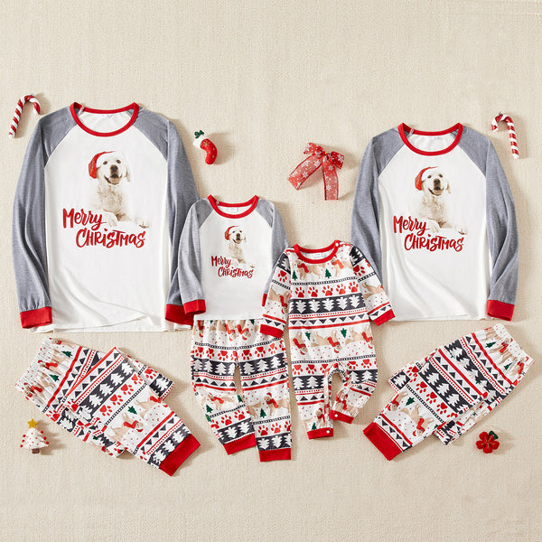 Christmas Family Matching Raglan-sleeve Dog & Letter Print Pajamas Sets (Flame Resistant)