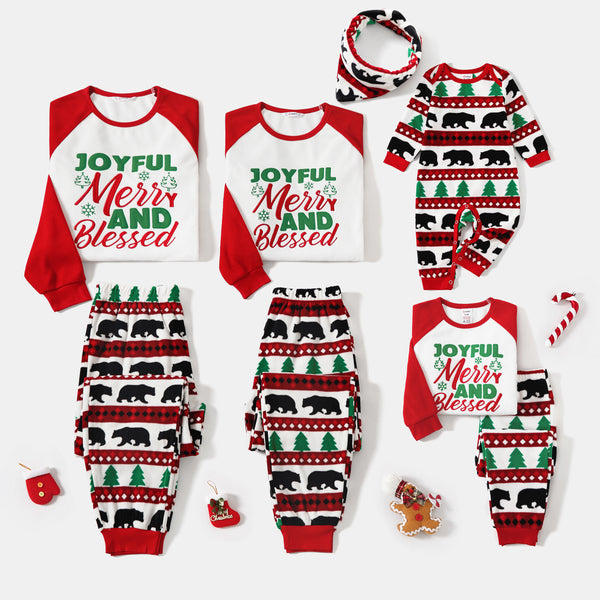 Christmas Family Matching Letters & Bear Print Long-sleeve Pajamas Sets(Flame Resistant)