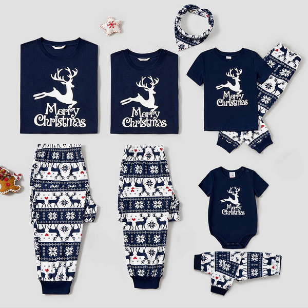 Christmas Polyester Family Pajamas Set - Casual Christmas Pattern Long Sleeve Matching Outfits